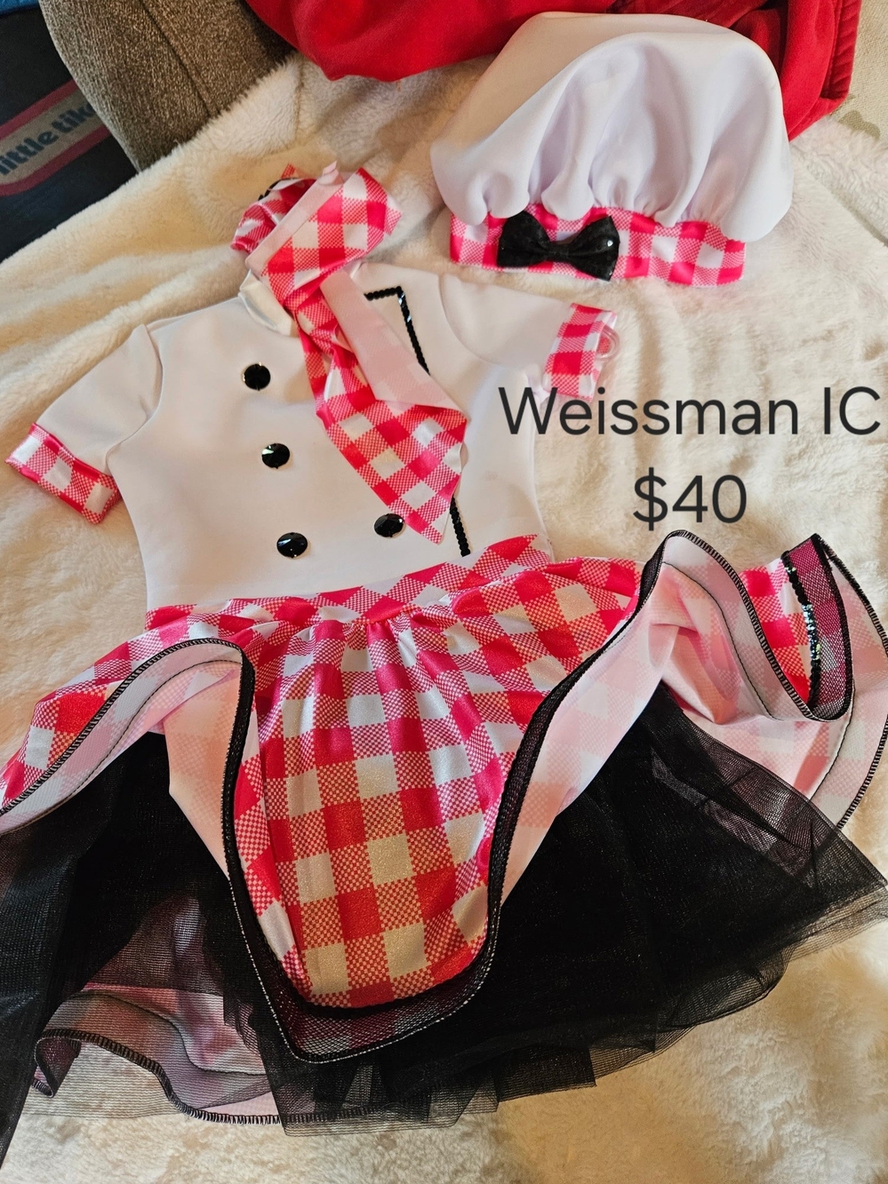 Weissman Pink Gingham Chef Dress with Black Tulle Hat
